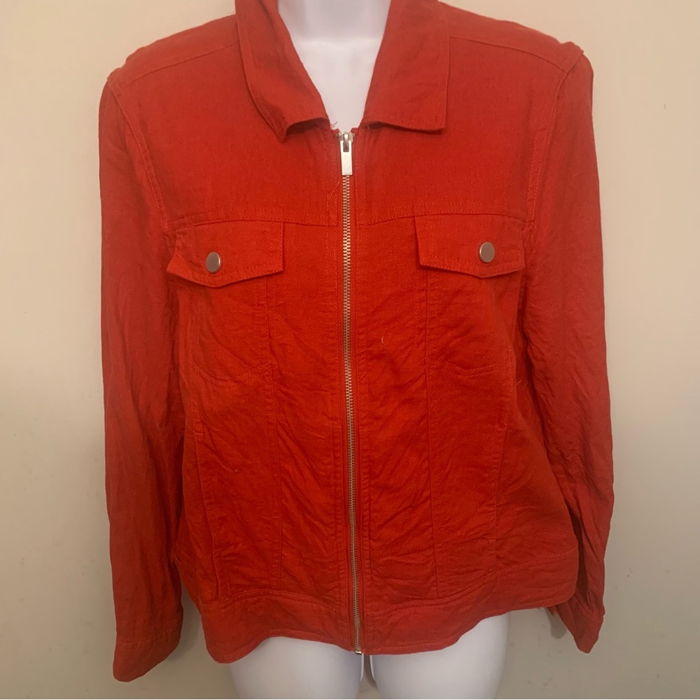 Rachel Zoe Red Zip-Up Linen Casual Utility Style Jacket Sz Large (never worn) - Picture 2 of 14